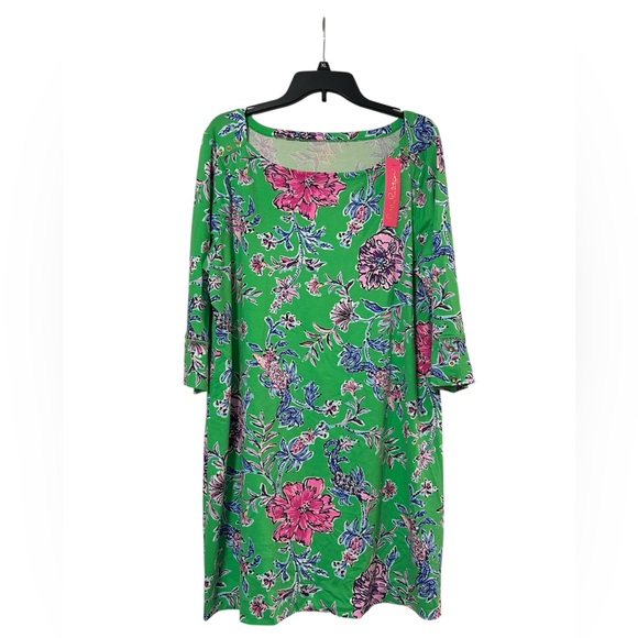 New Lilly Pulitzer Sophie Gecko Green Brewsters Bloom 3/4 sleeve dress XXL - Picture 2 of 8